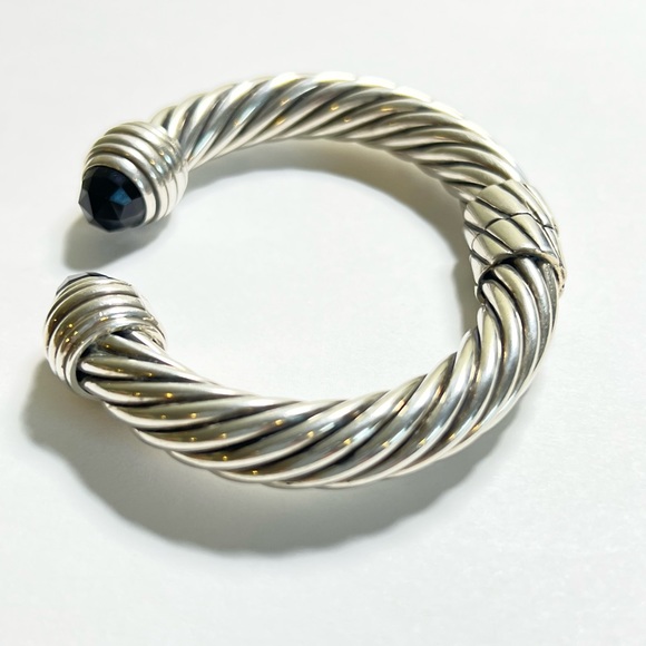 David Yurman 10mm Black Onyx Hinged Cable Cuff Bracelet .925 - Picture 5 of 11